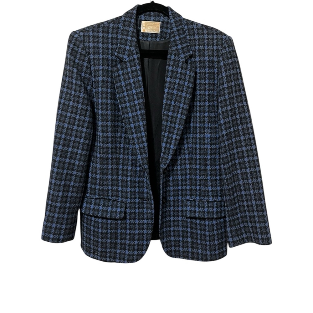 Vintage Pendleton 100% Pure Virgin Wool Blue/ Black Houndstooth Blazer - Size 12